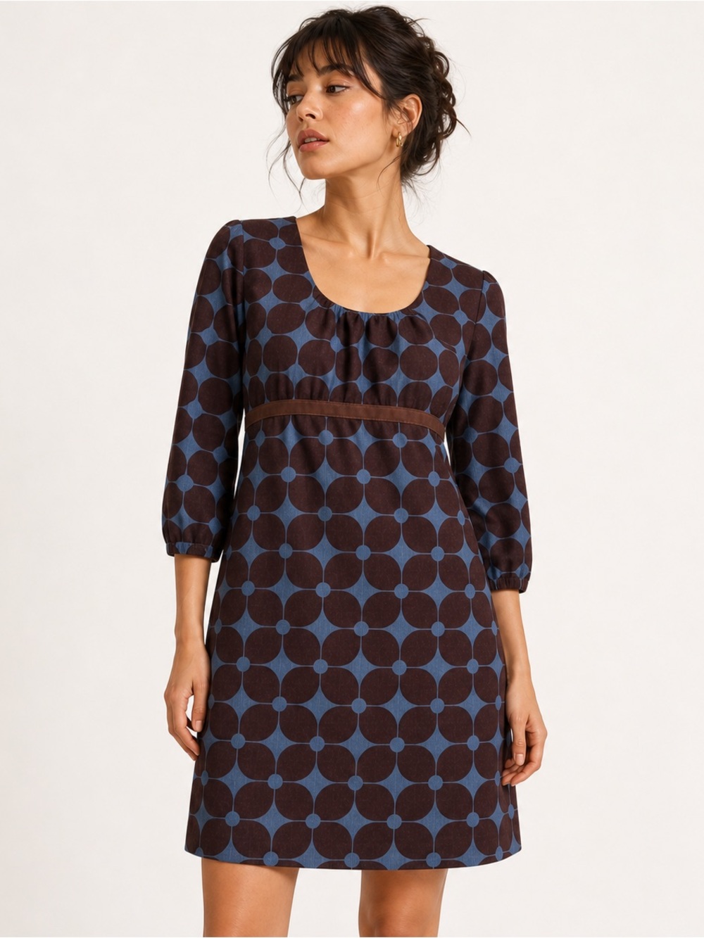 Boden 70s Style Geometric Corduroy Dress Brown Blue Size 6